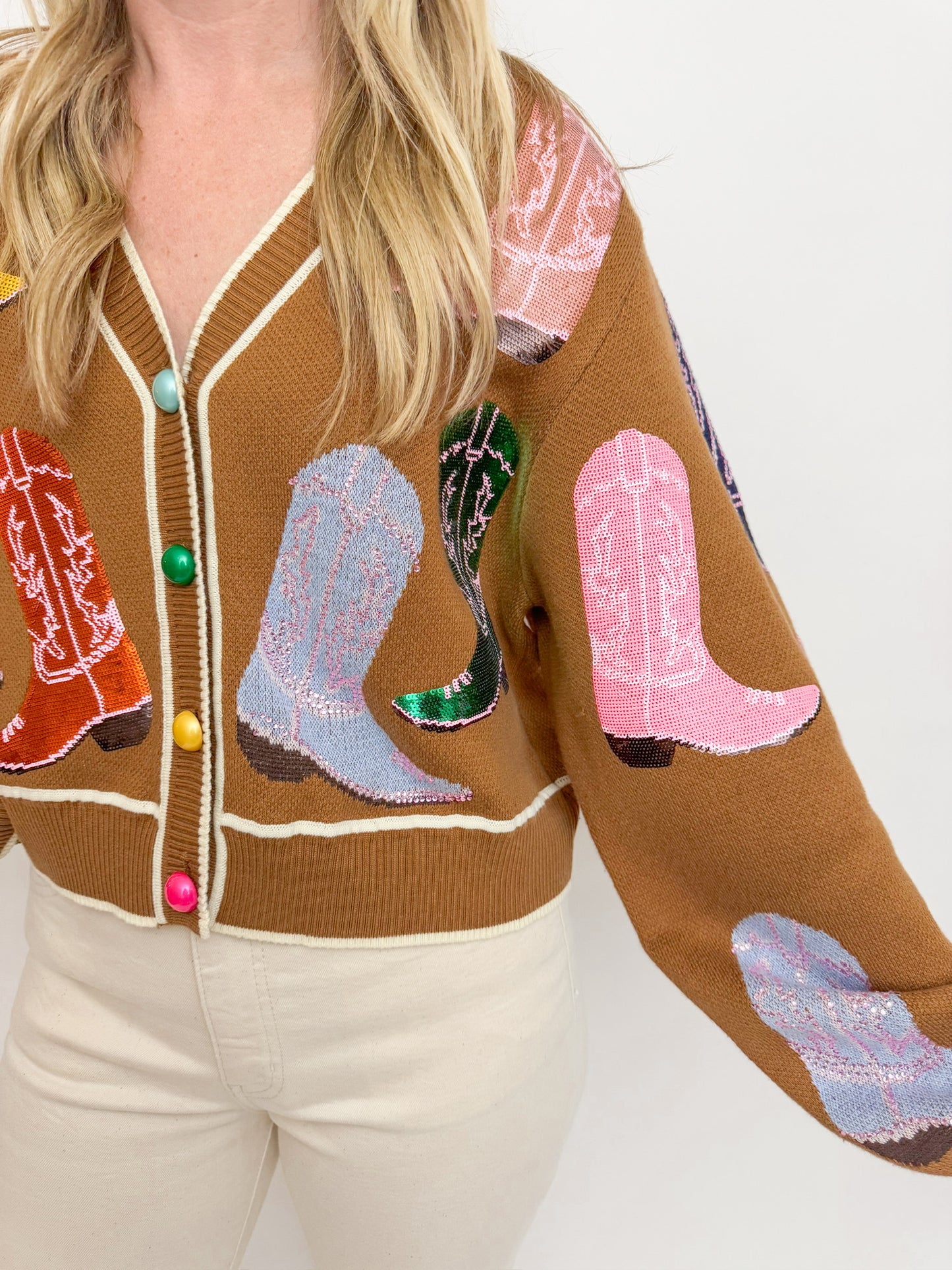 Multi Sequin Cowboy Boot Cardigan