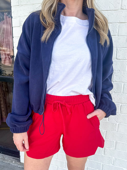 Fleece Cropped Drawstring Jacket