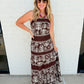 Leaf Print Tiered Maxi Dress