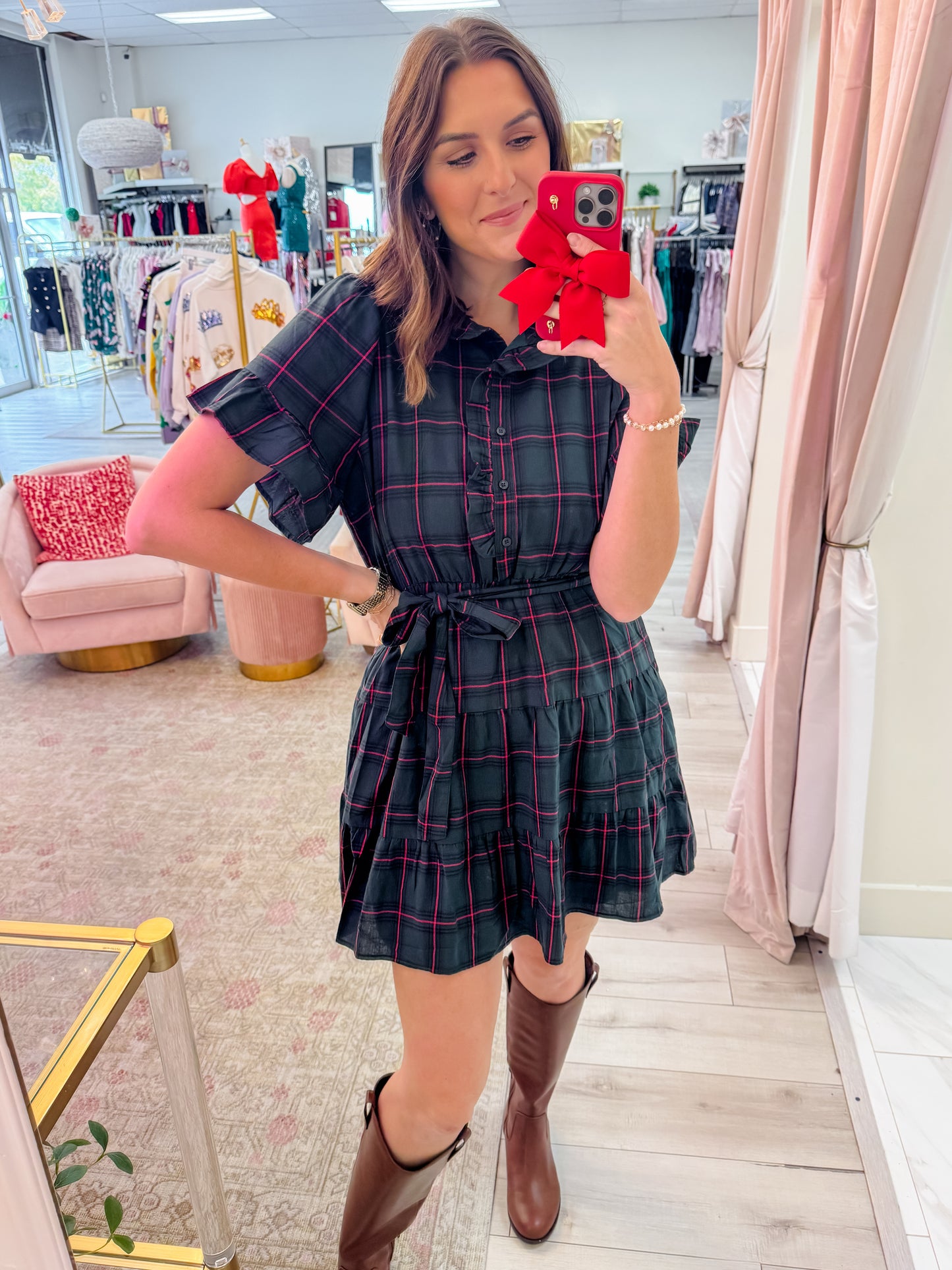 Brook Plaid Ruffle Mini Dress