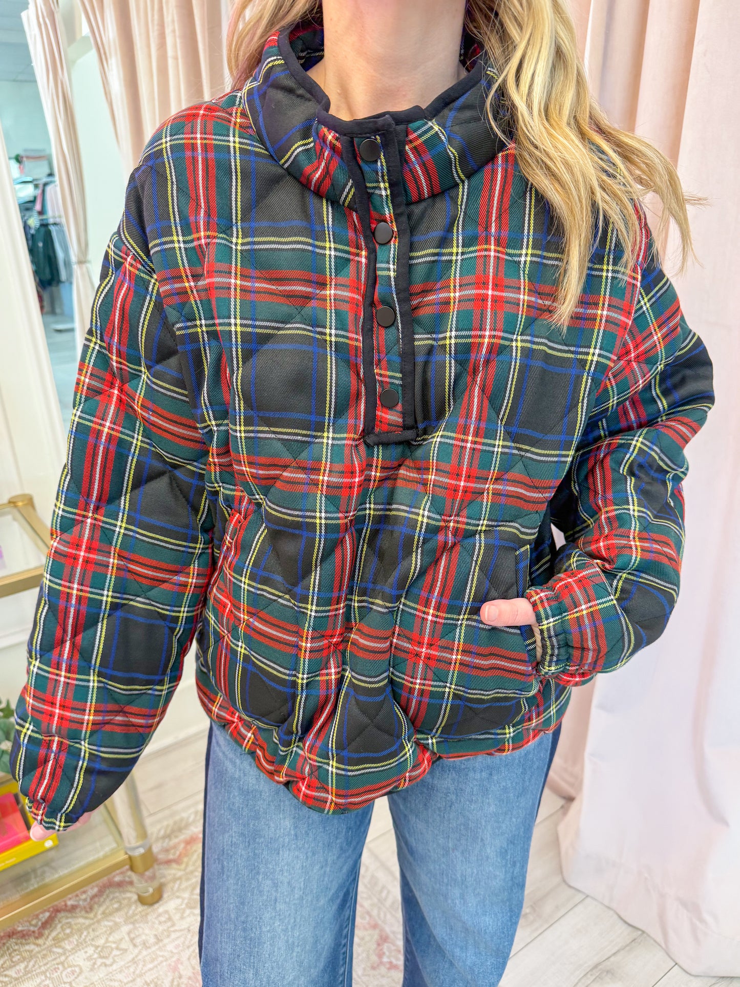 Vintage Christmas Quilted Plaid Pullover