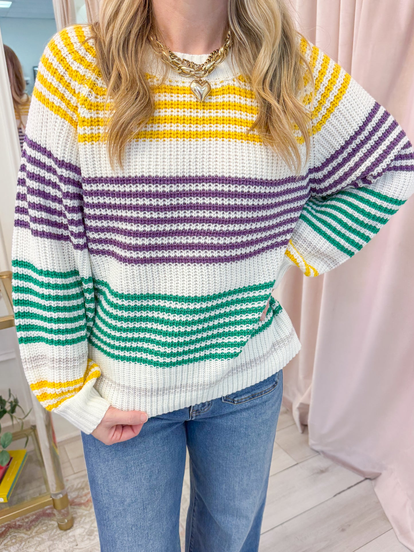 Mardi Gras Striped Raglan Sweater