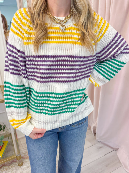 Mardi Gras Striped Raglan Sweater