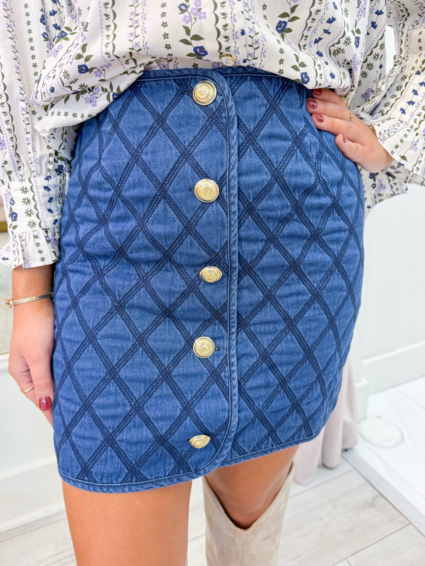 Denim Novelty Stitch Mini Skirt