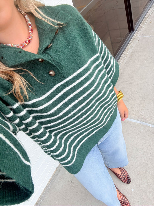 Evergreen Stripe Henley Sweater