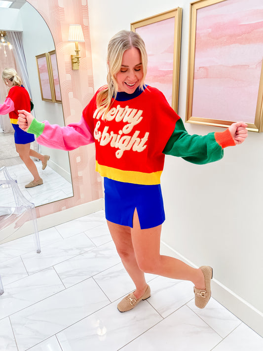 Colorblock Fuzzy Merry & Bright Sweater