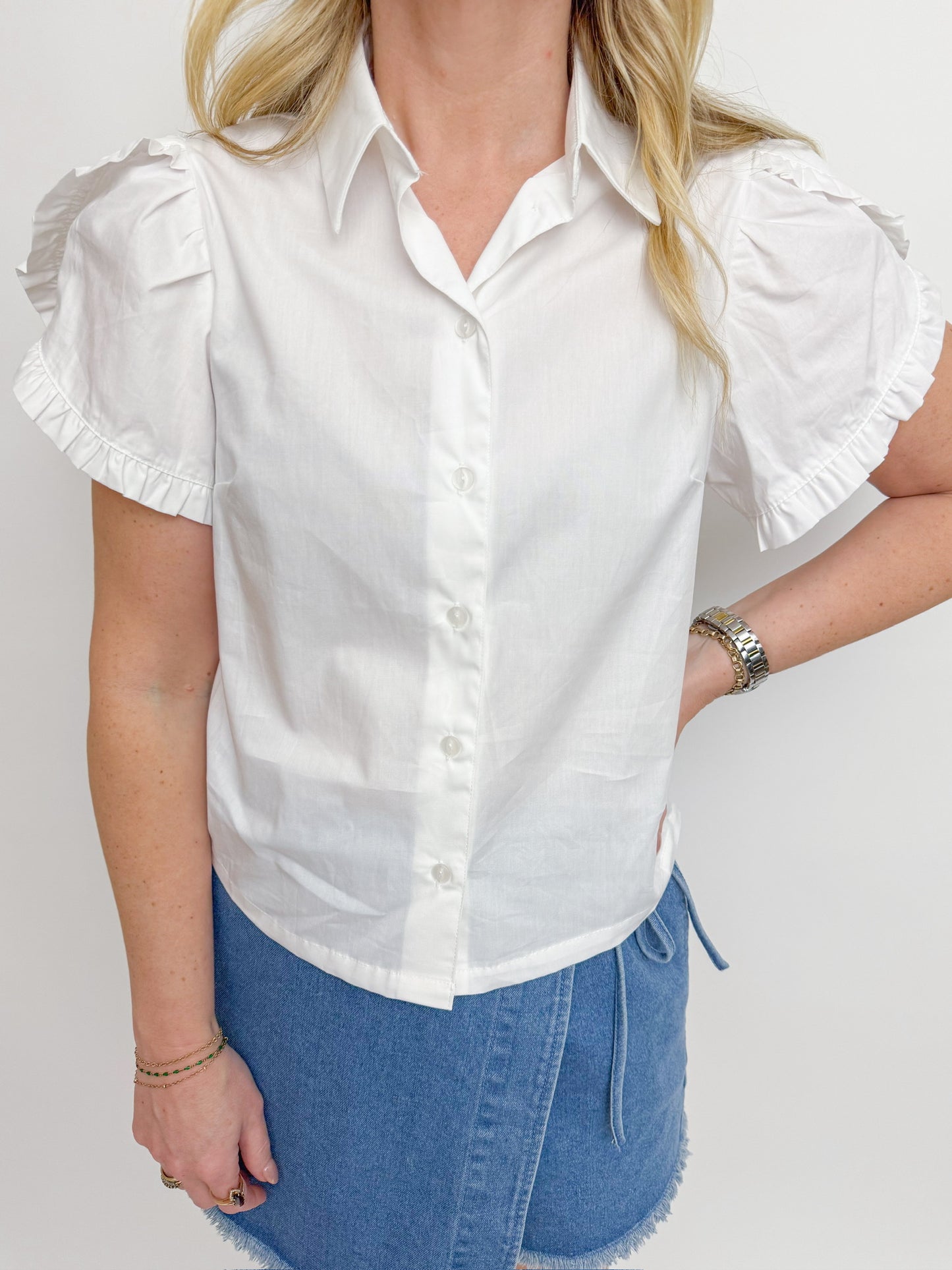 Rachelle Ruffle Sleeve Button Up