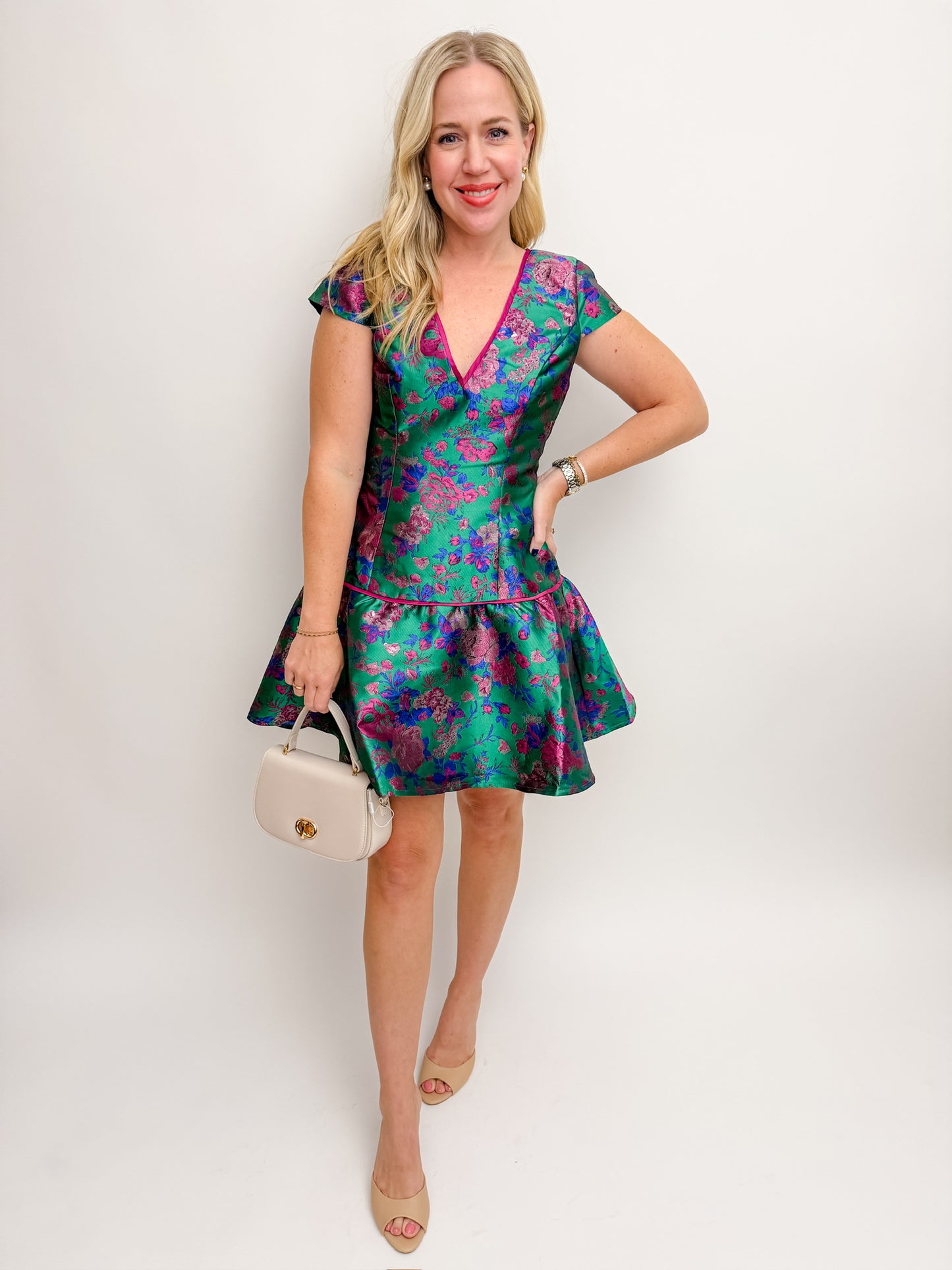Estelle Jacquard Drop Waist Mini Dress