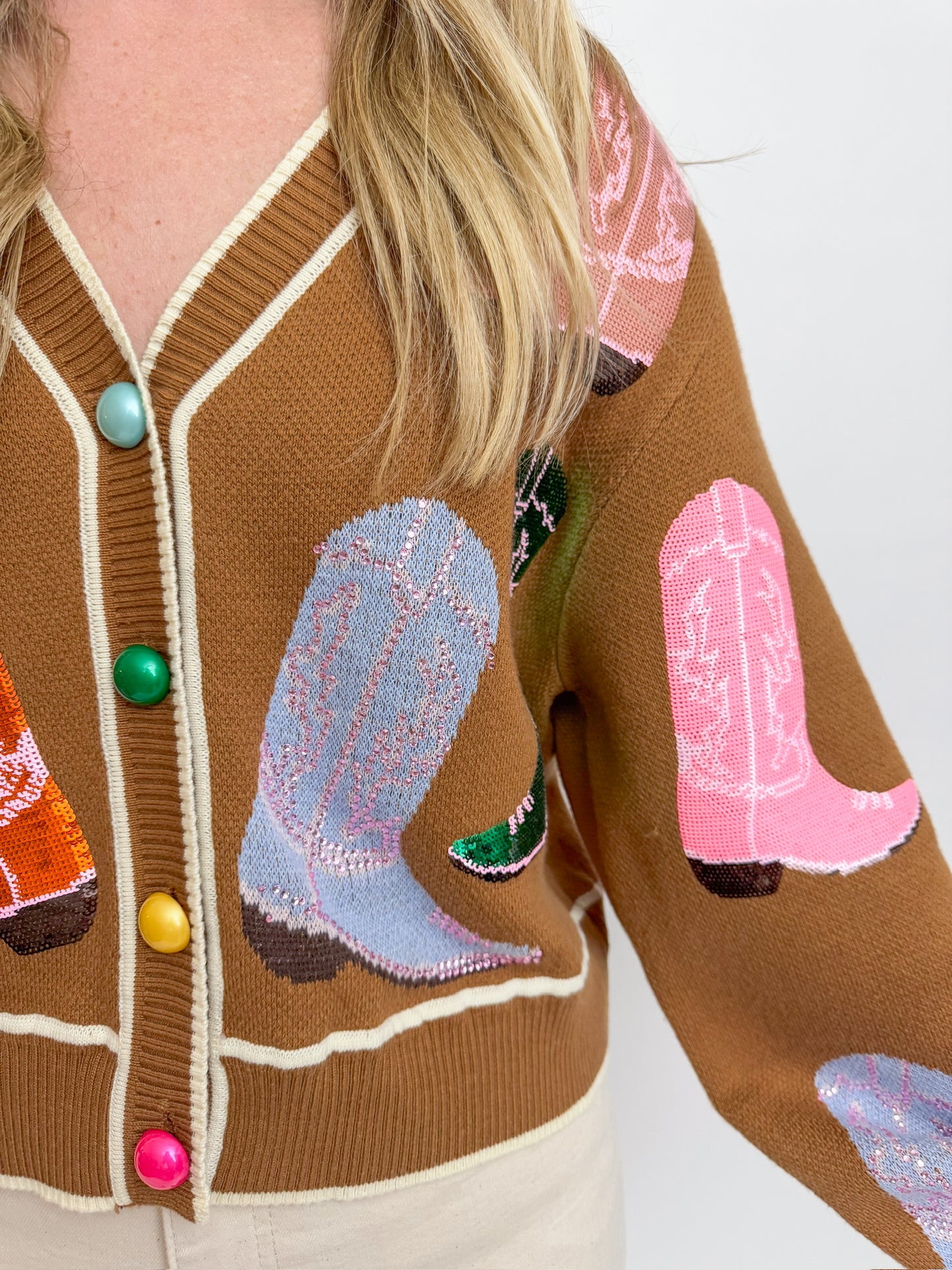 Multi Sequin Cowboy Boot Cardigan