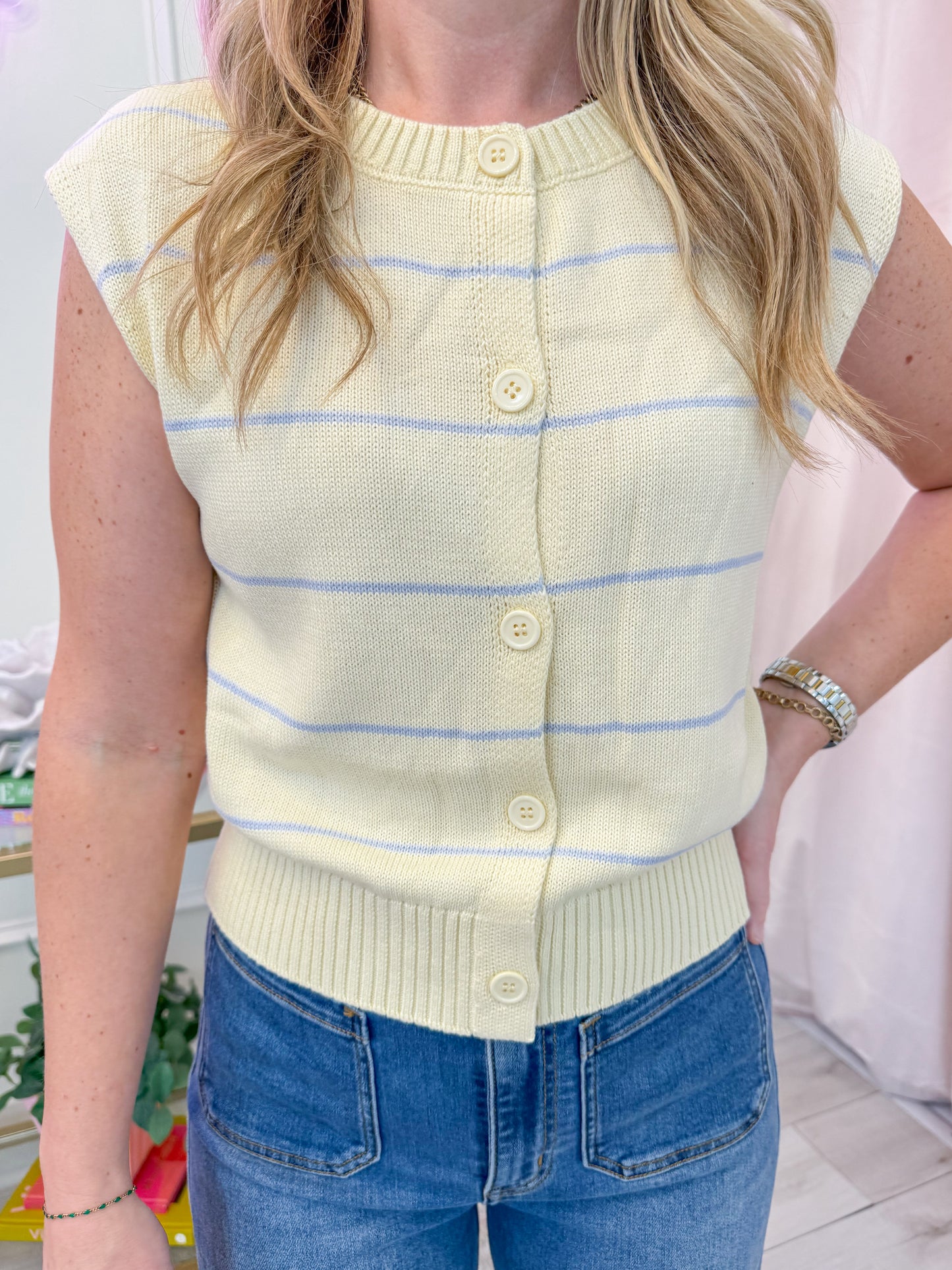 Sunny Stripe Button Up Sweater Tank