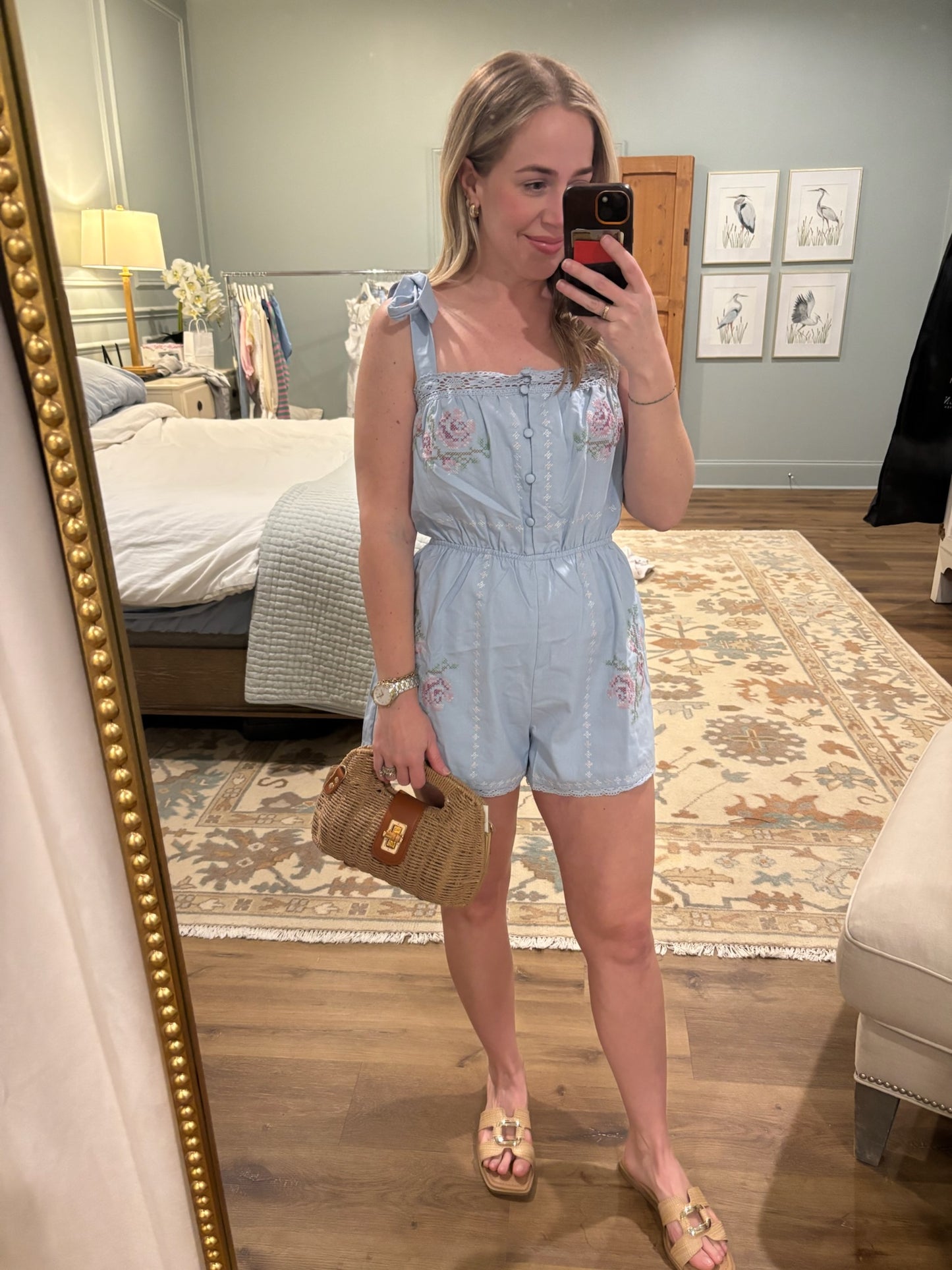 Cross Stitched Floral Romper