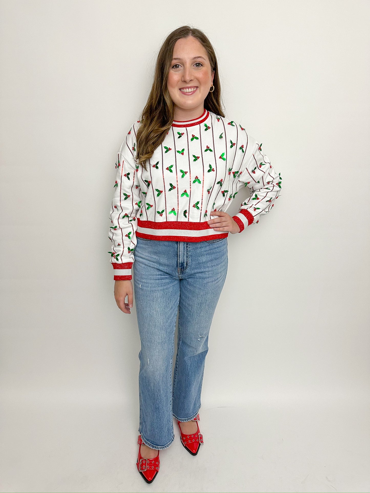 Sequin Stripes & Holly Sweatshirt