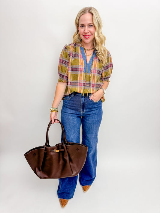 Vera Textured Plaid Blouse