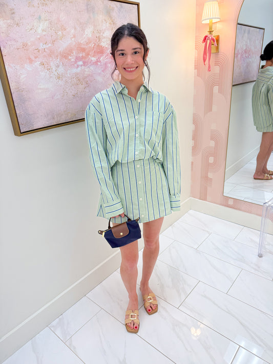 Striped Button Up Shirt & Skort Set