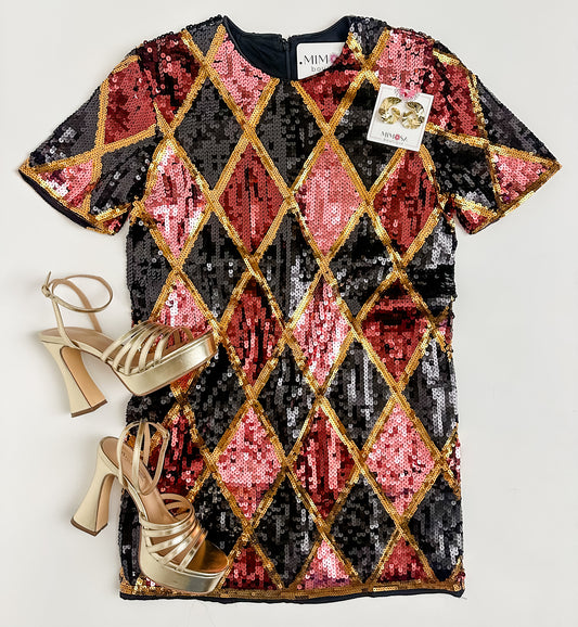 Argyle Sequin Shift Dress