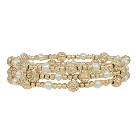 Gold & Pearl 3 Bracelet Set