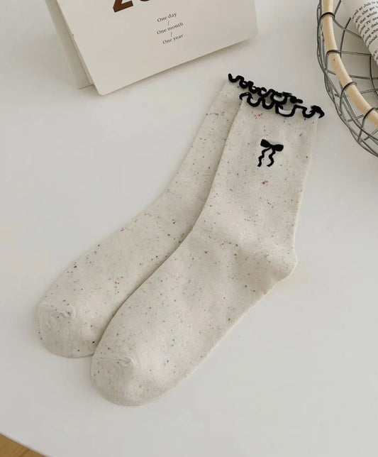 Bow Embroidered Speckle Crew Socks