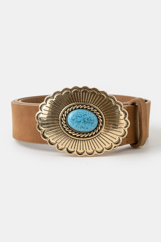 Large Western Turquoise Buckle Vegan Leather Belt