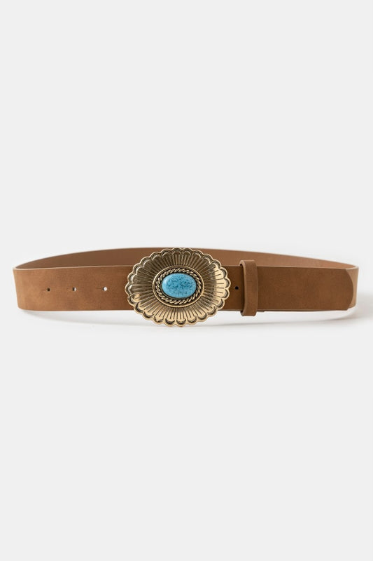 Large Western Turquoise Buckle Vegan Leather Belt