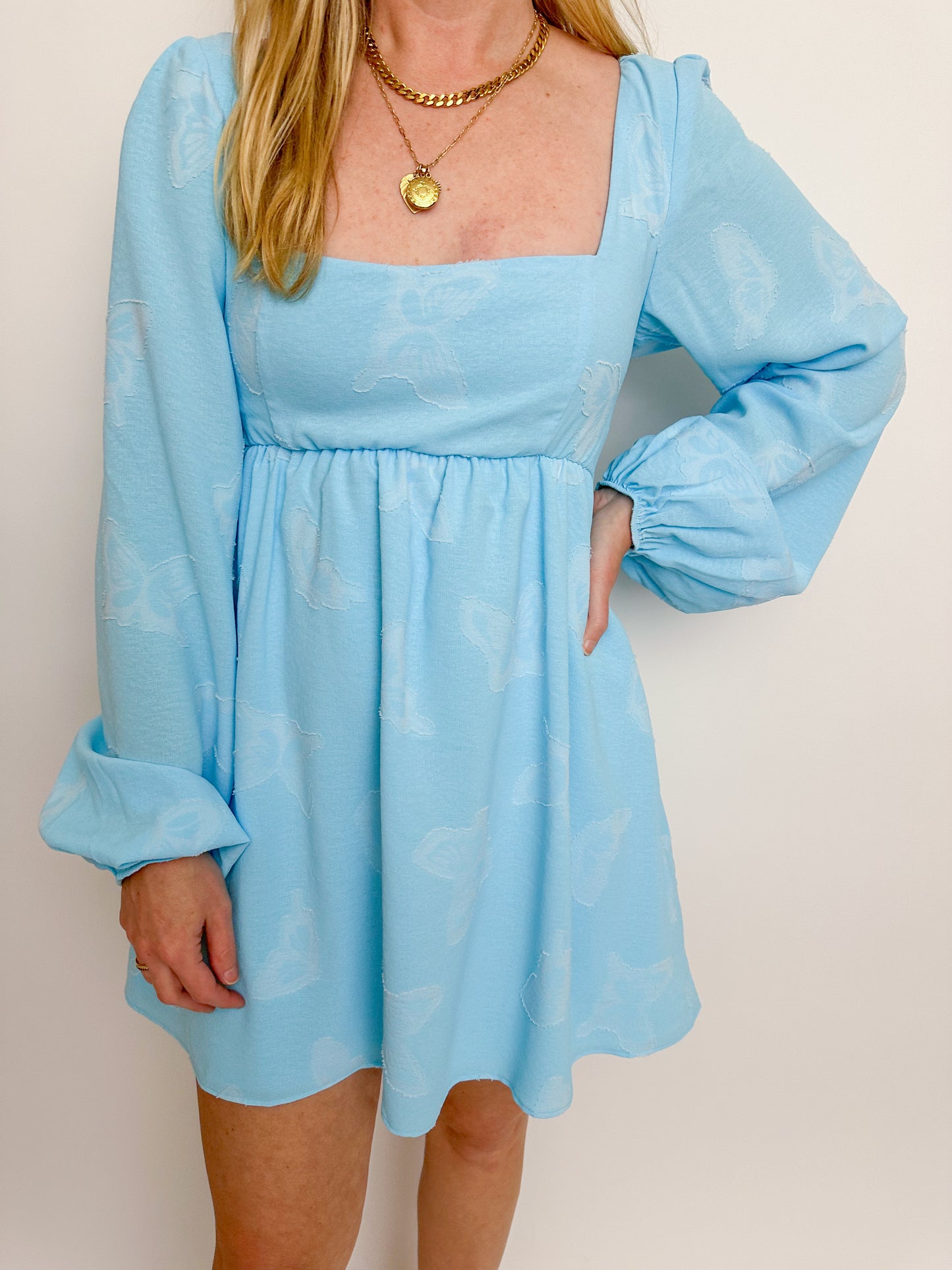Marianna Mini Dress Blue Clip Butterfly