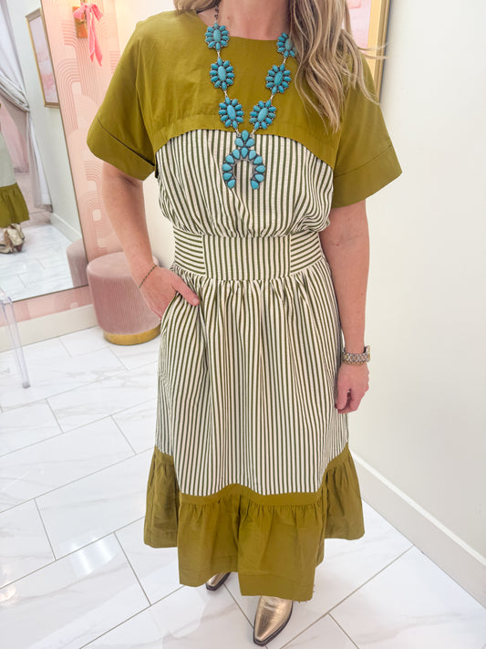 Olive Branch Striped Maxi Dress
