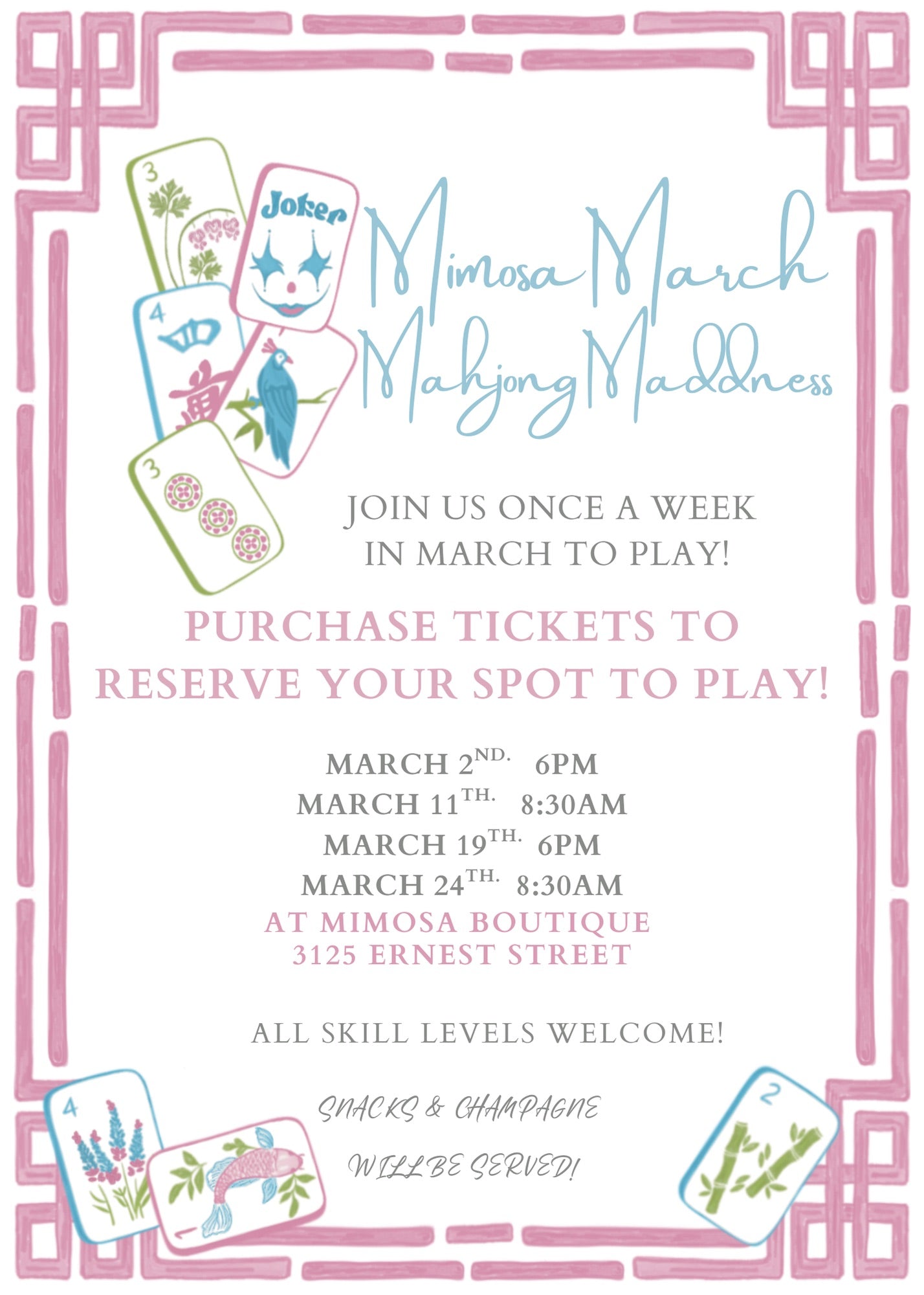 Mahjong Ticket March 11th 8:30am