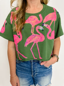 Flamingo Sequin Short Sleeve Top