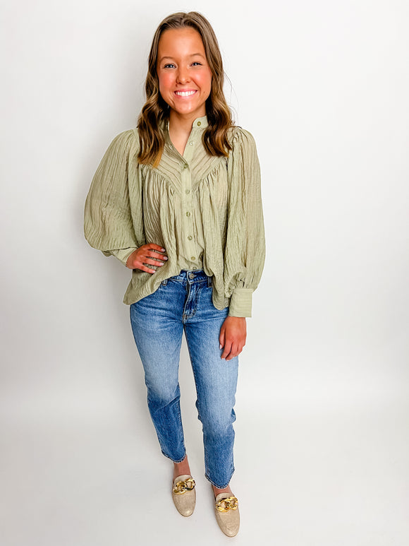 Bria Solid Pleat Top Blouse