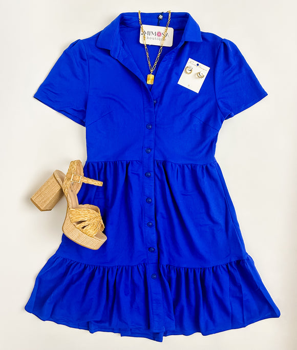 Cleery Button Up Collared Mini Dress