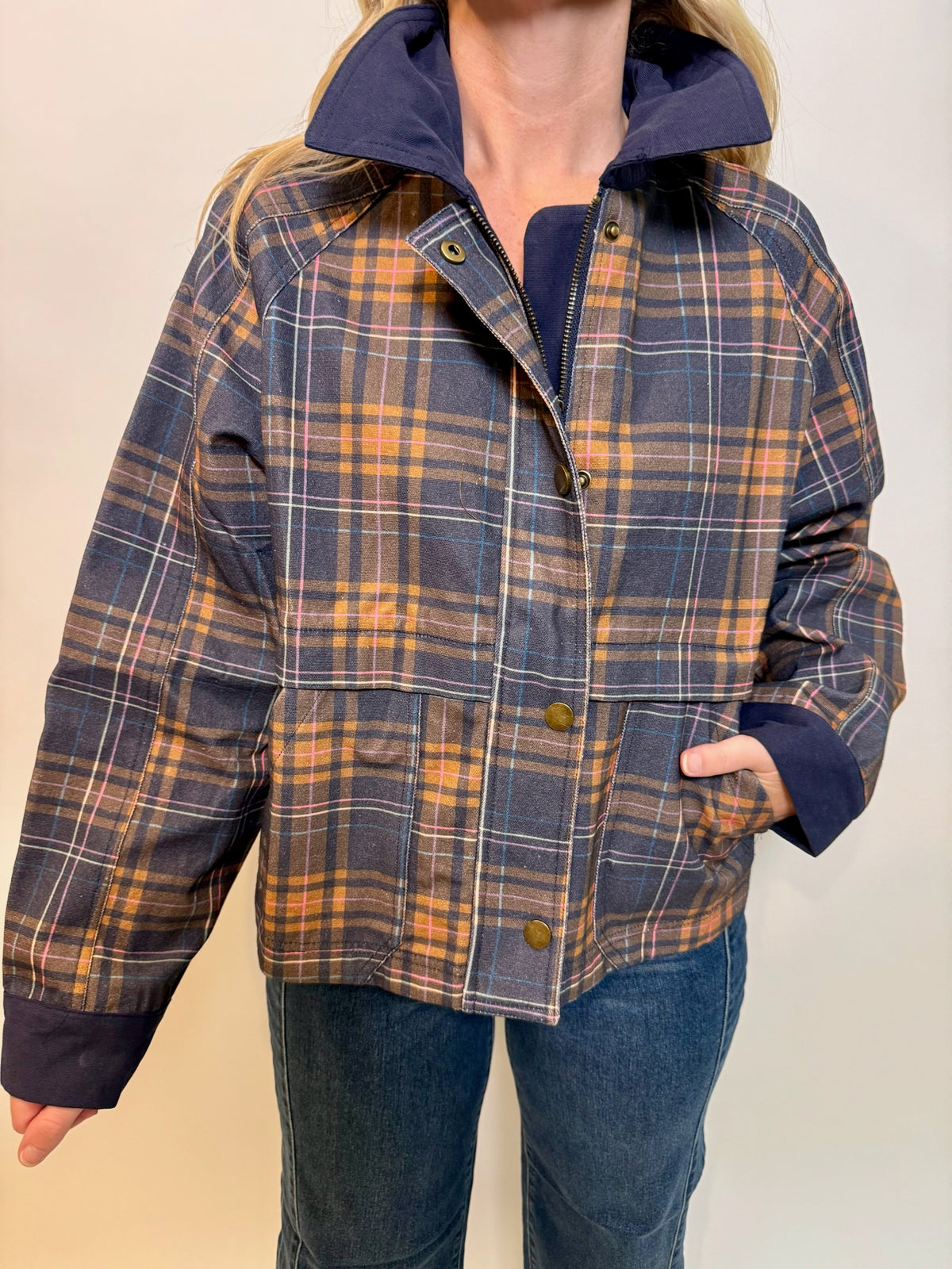 Plaid Printed Short Barn Jacket