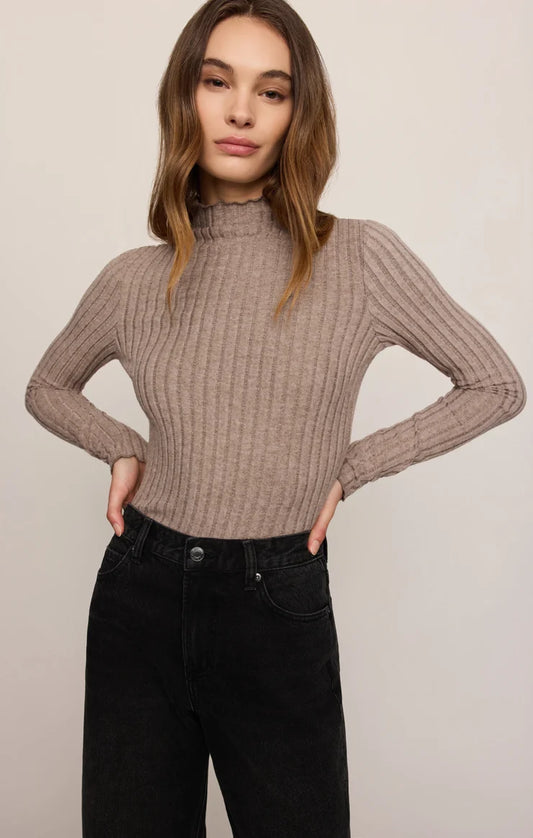 Hattie Silky Ribbed Mock Neck Top