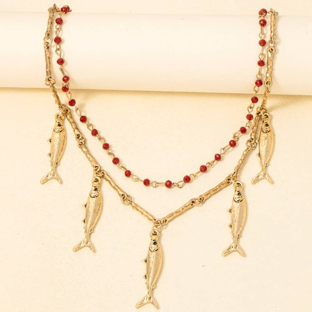 Fish Charms Layered Chain Necklace
