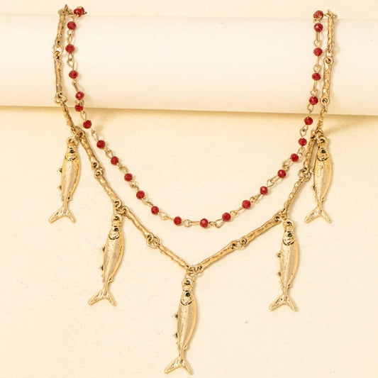 Fish Charms Layered Chain Necklace