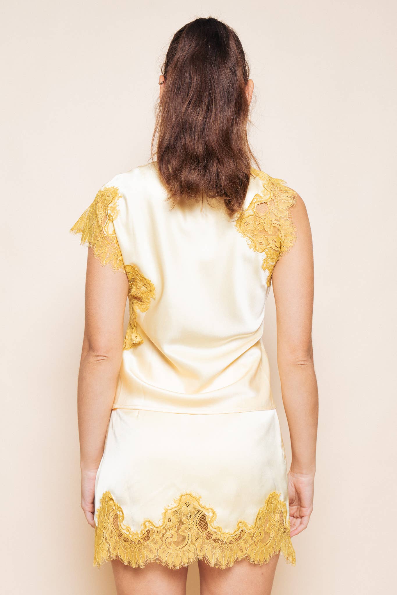 Gold Lace Trim Asymmetrical Top