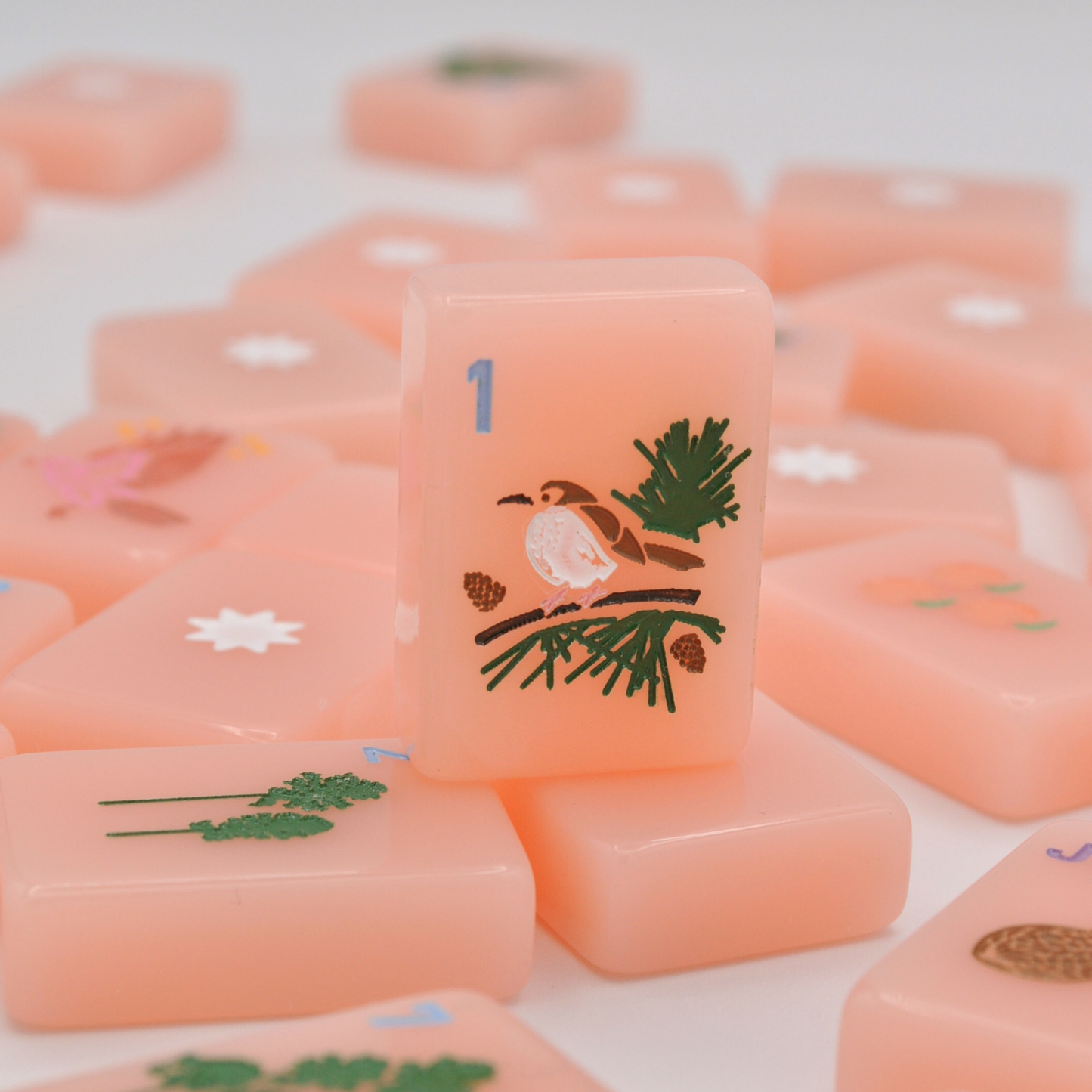 "Peach & Pine Tiles" Mahjong Set