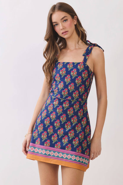 Floral Print Tie Shoulder Athletic Dress