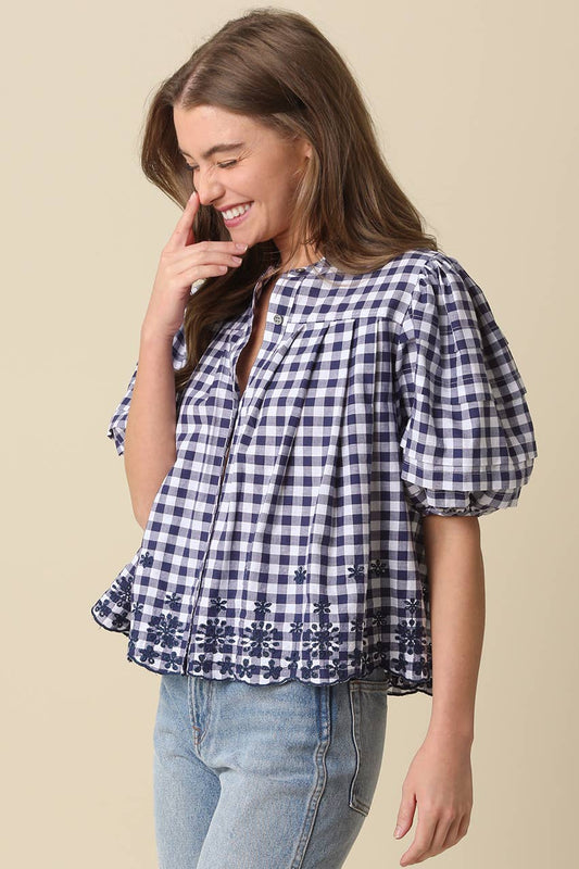Abbie Gingham Puff Sleeve Blouse