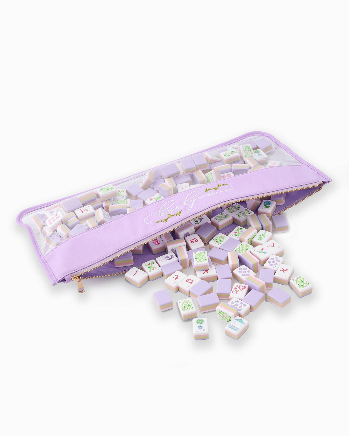 Lilac Script Mahjong Bag