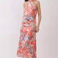 Tropical Floral Print Halter Midi Dress