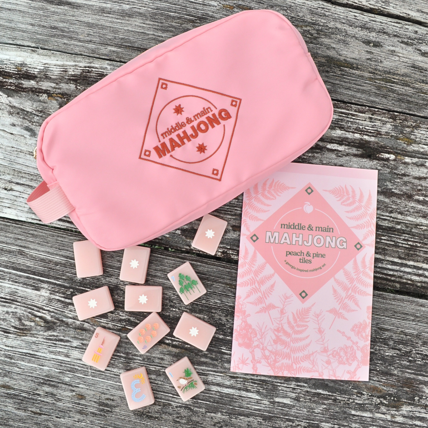 "Peach & Pine Tiles" Mahjong Set