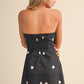 Polka Dot Linen Strapless A-Line Mini Dress