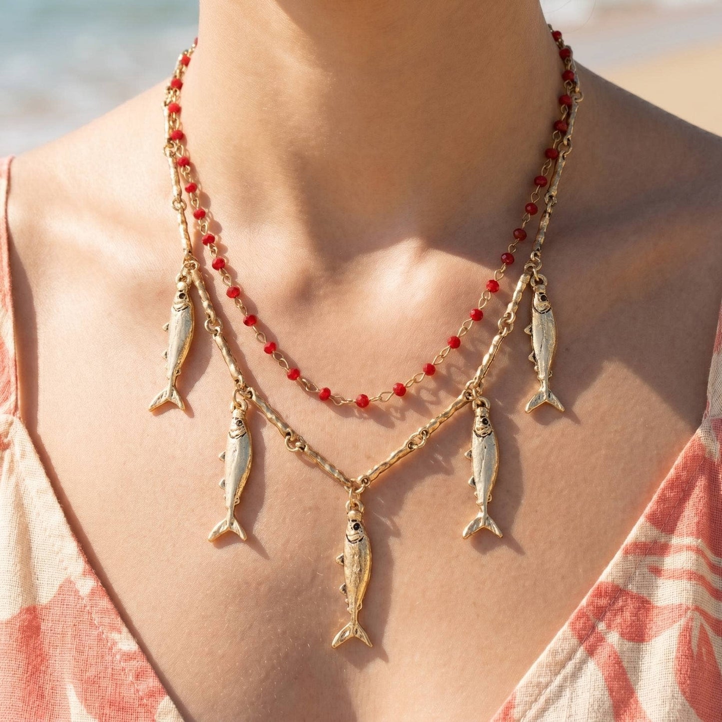 Fish Charms Layered Chain Necklace