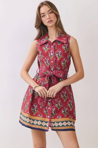 Floral Print Belted Mini Shirt Dress