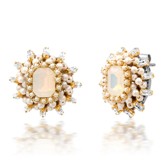 Tai Mixed Media Pearl & Emerald Stone Studs