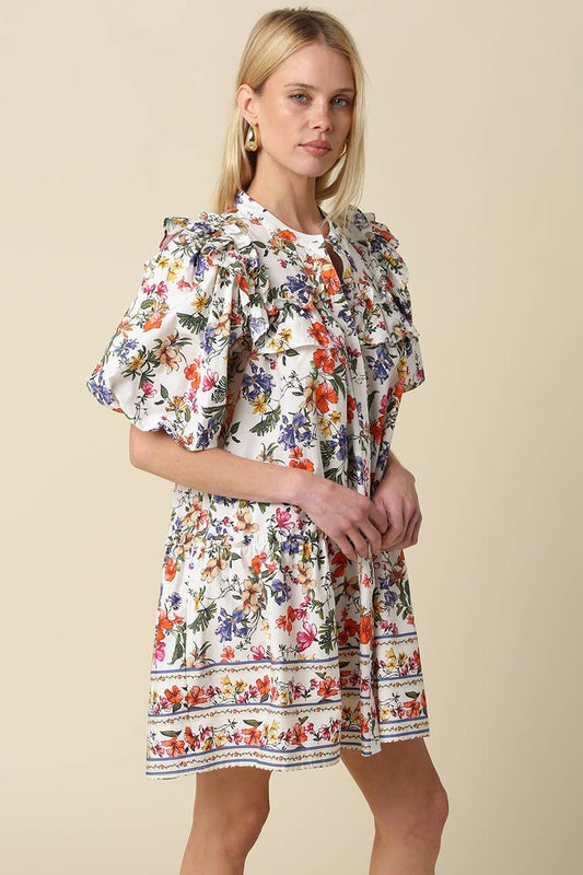 Elyse Floral Ruffle Yoke Mini Dress
