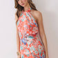 Tropical Floral Print Halter Midi Dress