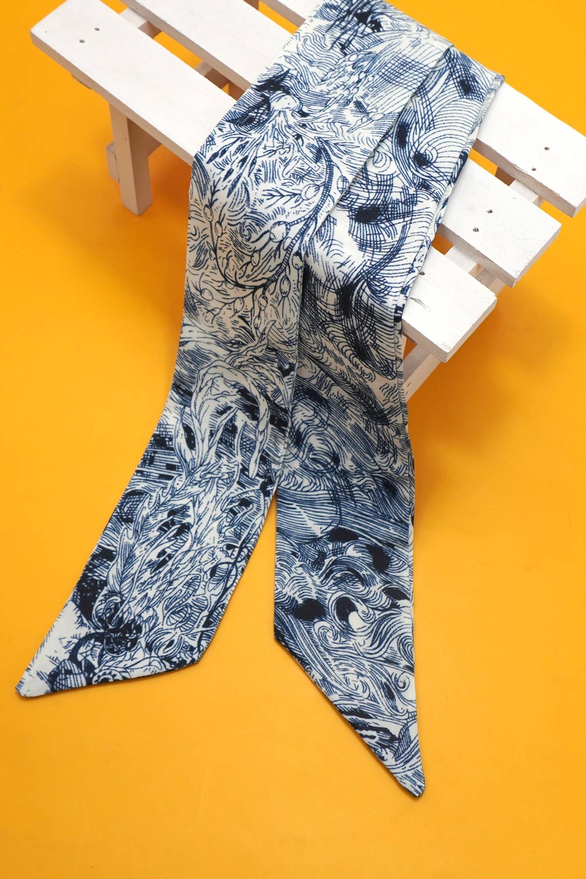 Blue Toile Twilly Scarf