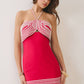 Stripe Trim Halter Mini Dress