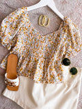 Coffee Date Floral Shirring Top