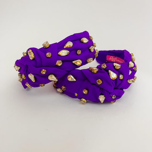 Rhinestone Knot Headband-Purple with Gold